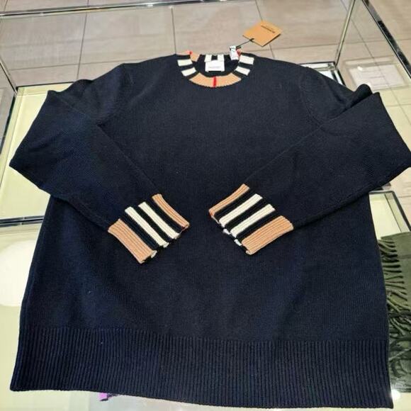 Burberry Icon Stripe Black Cashmere Sweater Size S - Picture 2 of 6